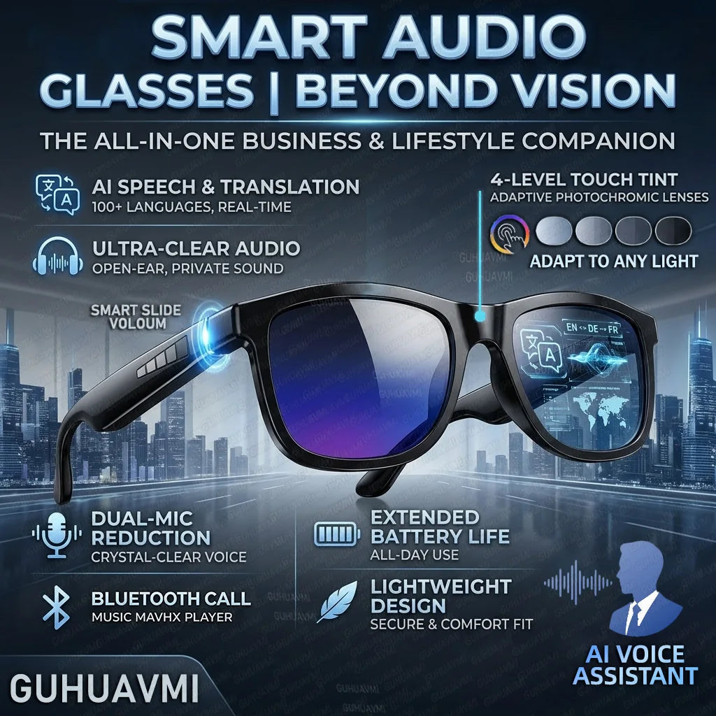 New Touch-Color Change Smart Audio Glasses Men AI Video Translation Bluetooth Call Dual Mic Noise Reduction Waterproof Glasses