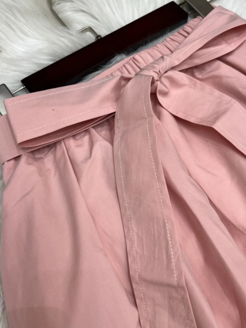 Women's Summer New Lotus Pink Belted A-Line Flared Skirt