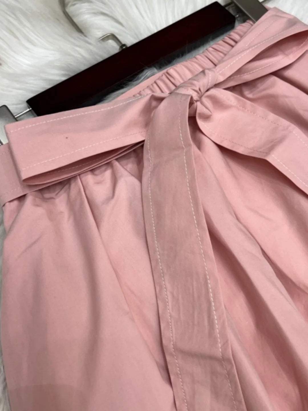 Women's Summer New Lotus Pink Belted A-Line Flared Skirt