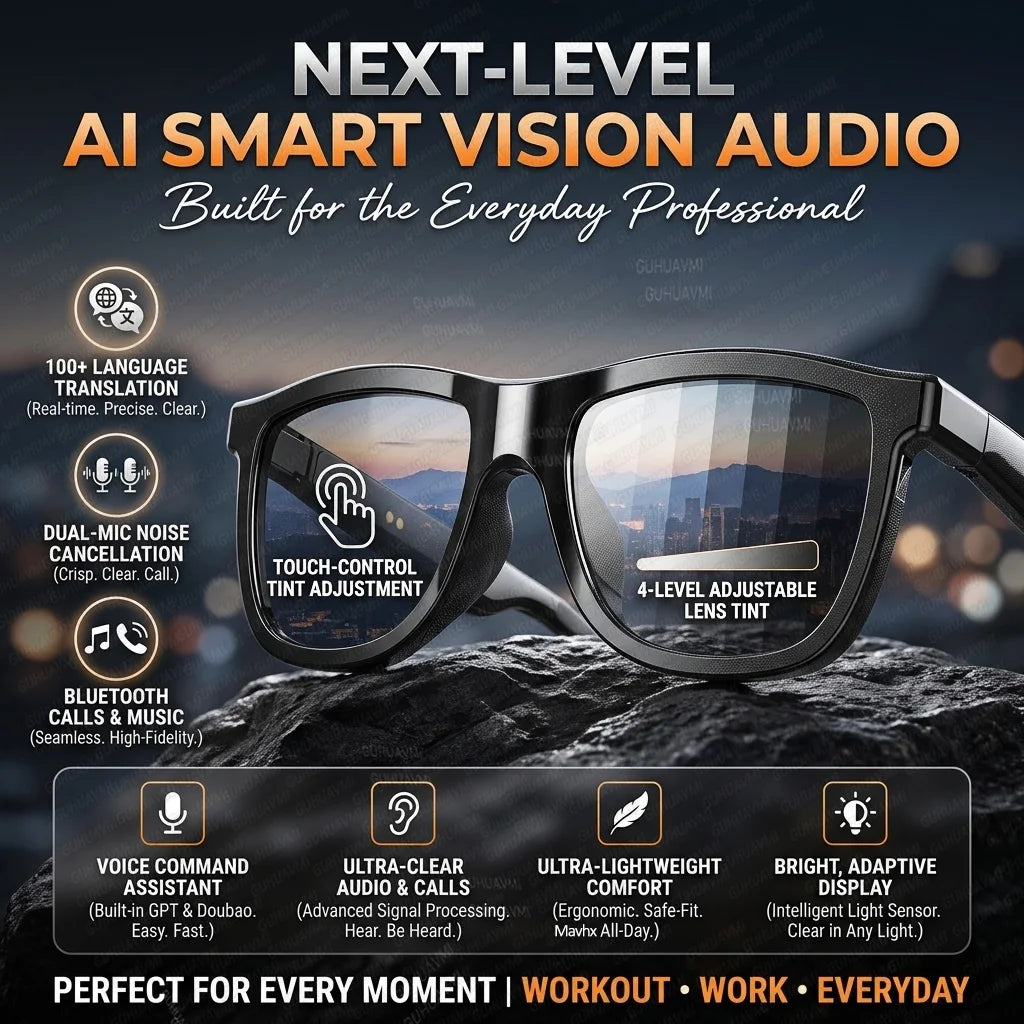 2026New Business Travel Touch Electrochromic Smart Audio Glasses With AI Translation Call Music Dual-Mic Touch-color Glasses Me