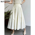 BGTEEVER Spring Summer Elastic Waist Ladies A-line Skirts Stylish Loose Women Pleated Skirts