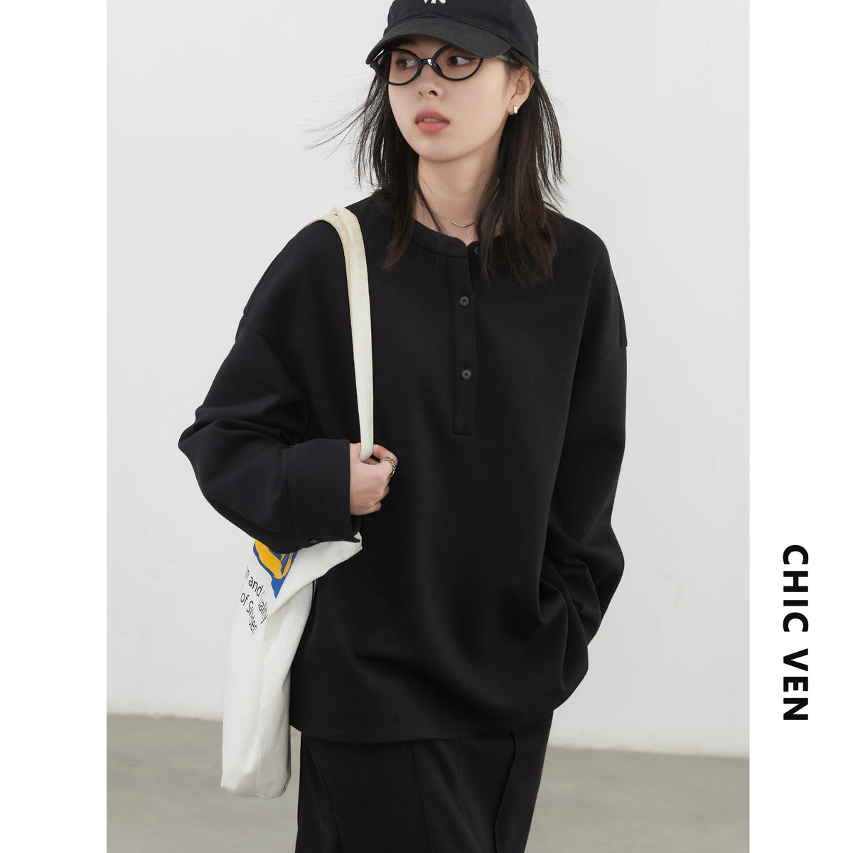 CHIC VEN Women Sweatshirts Loose Casual Solid Color Round Neck Long Sleeve Hoodies Coat Split Skirt Set Spring Summer 2025