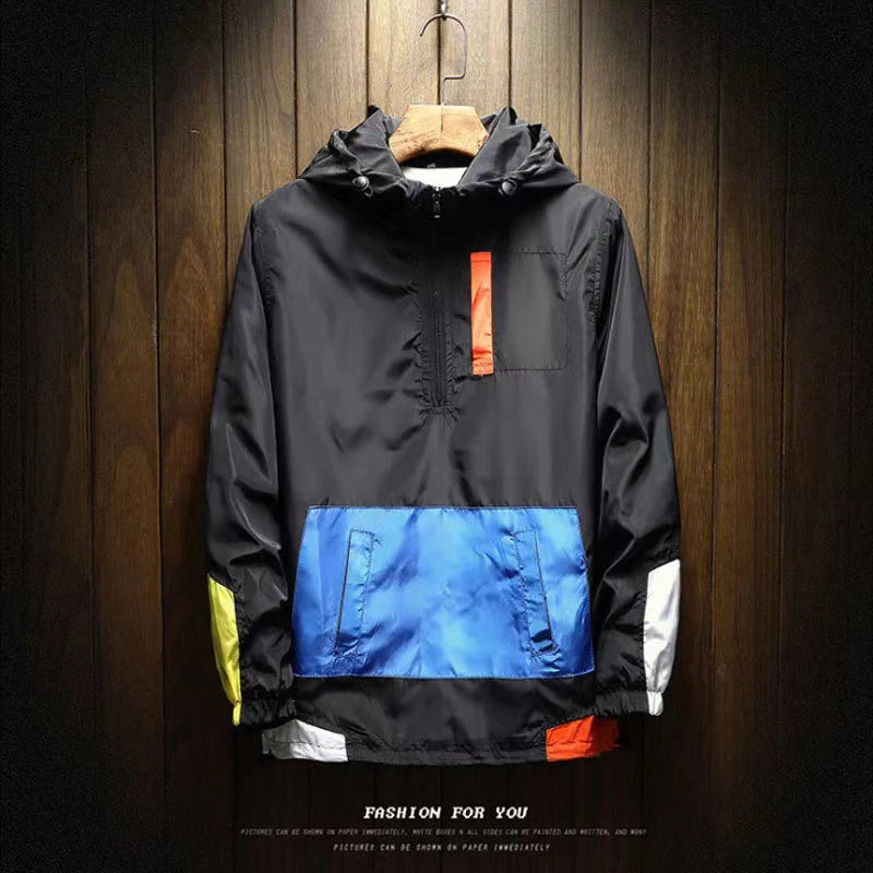 Spring Autumn Men Anorak Jackets Fashion Man Half Zip Streetwear Hip Hop Hooded Coats Men Loose Windbreaker Waterproof Jackets