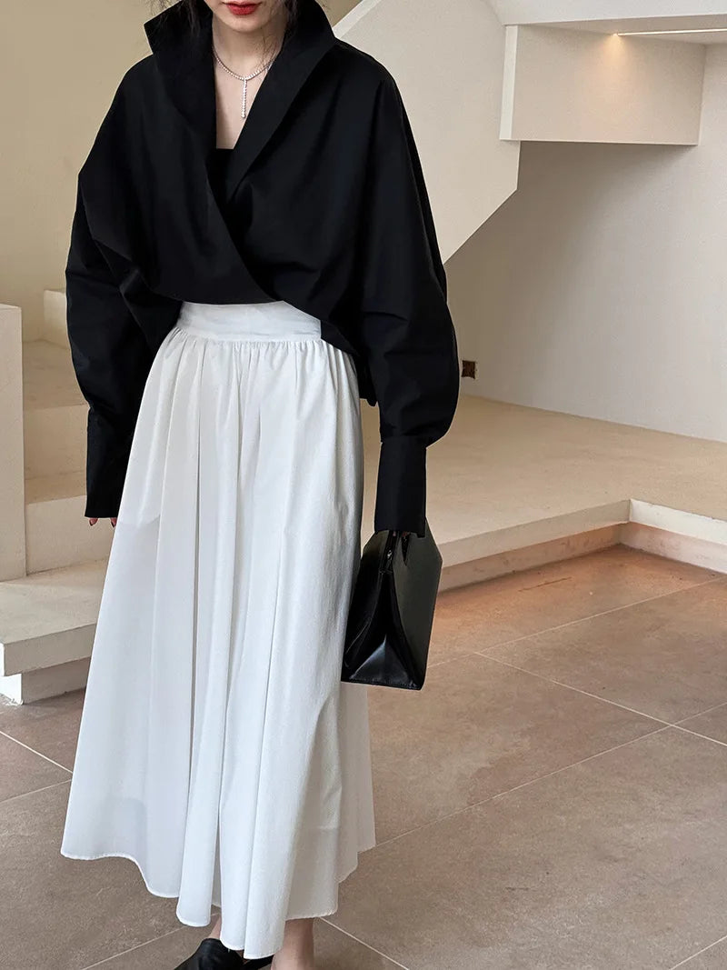 2025 Fall New French High-End Pink Midi Skirt with Large A-Line Pleats Solid Skirt