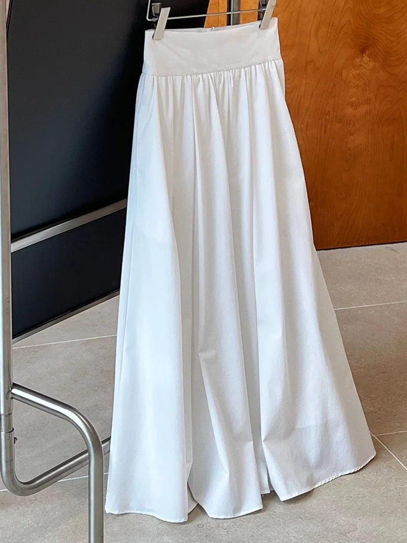 2025 Fall New French High-End Pink Midi Skirt with Large A-Line Pleats Solid Skirt