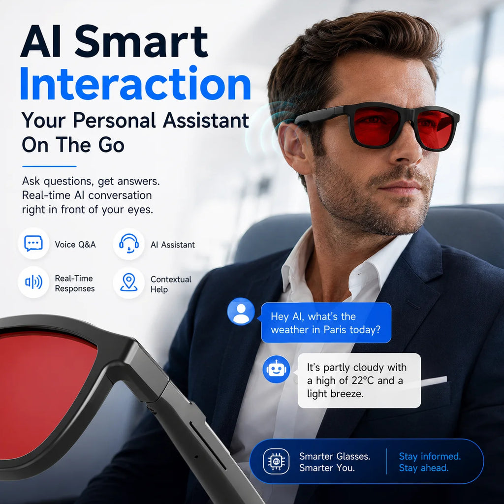 New Bluetooth Audio Smart Glasses AI Translation Auto Color Change Lens Slide Volume Dual Mic Handsfree Call Music Glasses