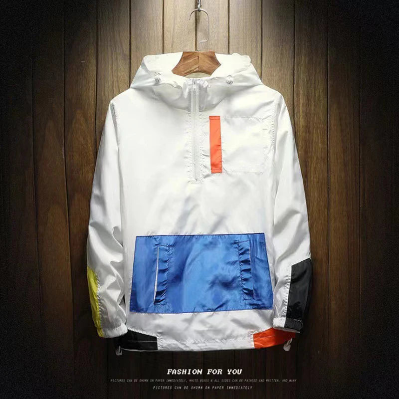 Spring Autumn Men Anorak Jackets Fashion Man Half Zip Streetwear Hip Hop Hooded Coats Men Loose Windbreaker Waterproof Jackets