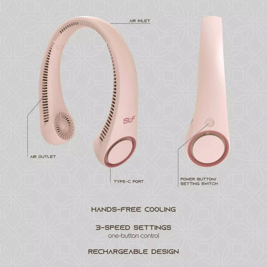 SLF Wearable Neck Fan with Built in Battery in Pink