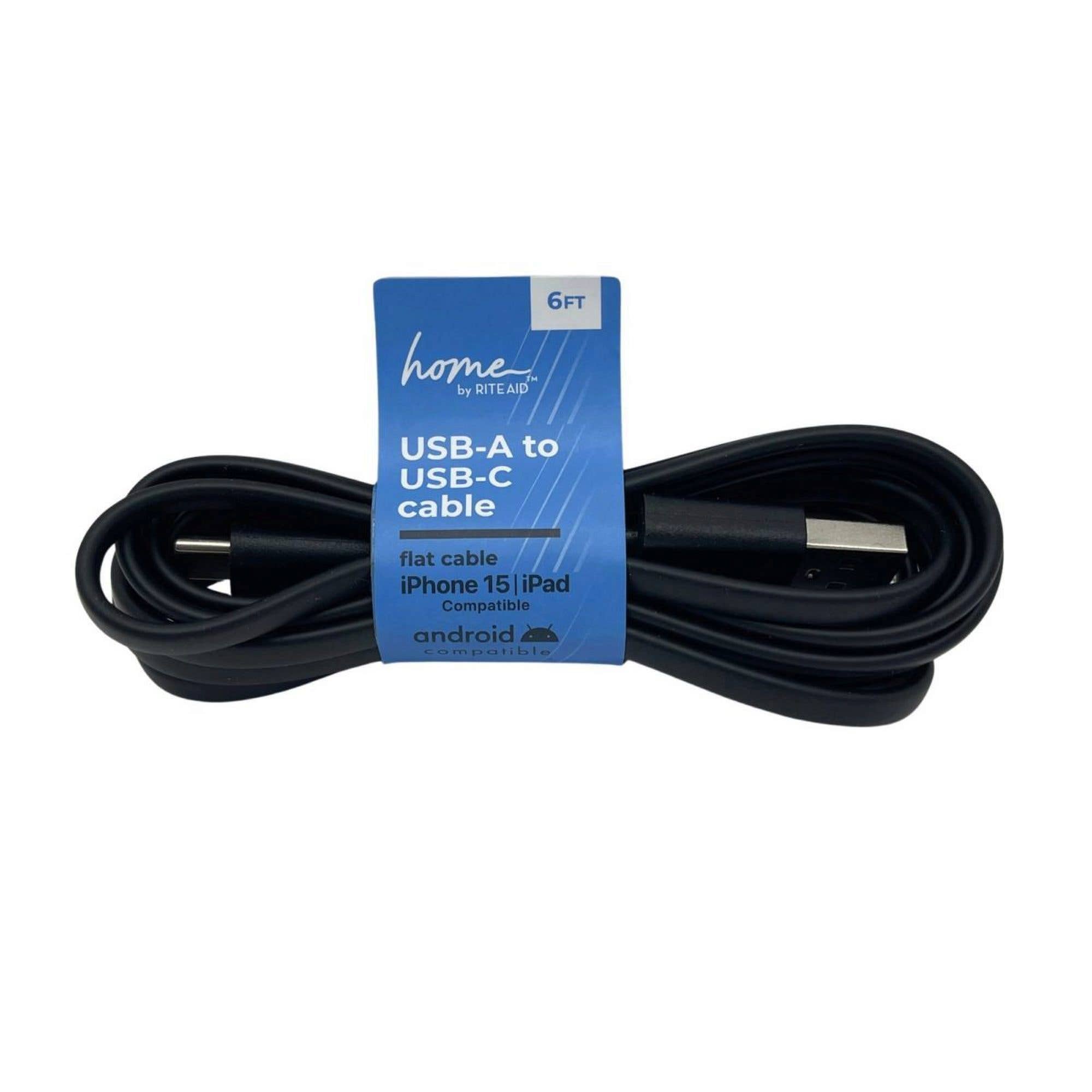 Home by Rite Aid 6ft USB-A to USB-C Flat Cable Display